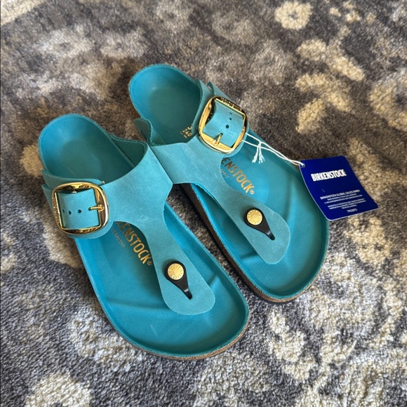 Like New Birkenstock Gizeh Oiled Leather Big Buckle Biscay Bay Sandals - Picture 3 of 8